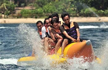 Andaman Lagoons - Popular Water Sports Activity or Adventure Activity Banana Ride at Rajiv Gandhi Water Sports Complex or Andaman Water Sports Complex and North Bay or Coral Island at Port Blair, Elephant Beach at Havelock Island, Bharatpur Beach at Neil Island in Andaman Islands